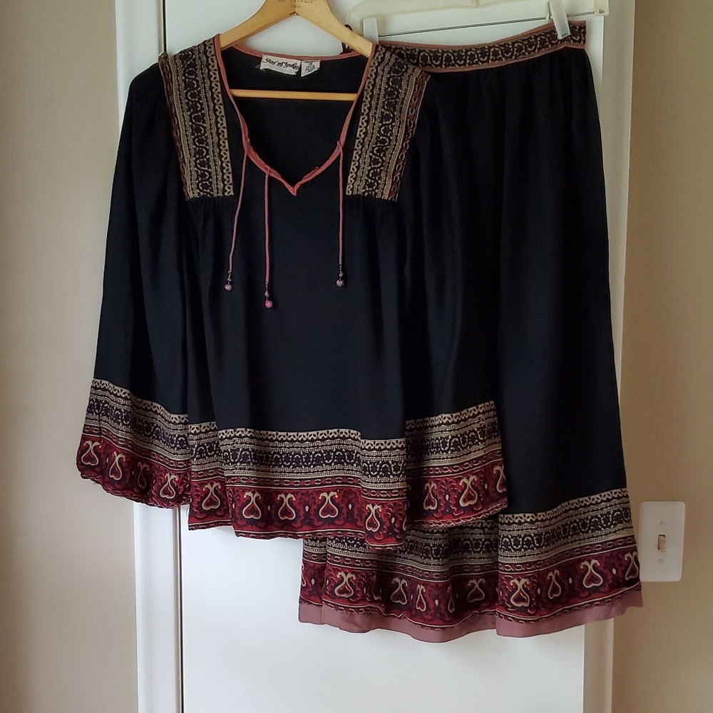Rare Vintage Indian Cotton 2 Piece Skirt Set